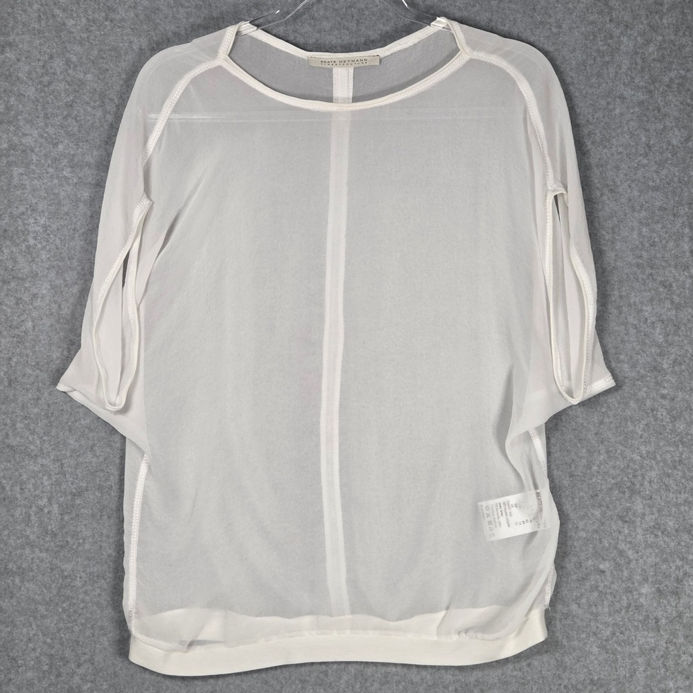 Beate Heymann Street Couture Women 12 Sheer Dolman Blouse Short Sleeve White Y2K